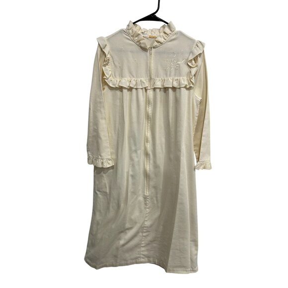 Vintage Barbizon Helena Ruffle Zip Front Nightgown Cream Sz Small Embroidered - Picture 1 of 10